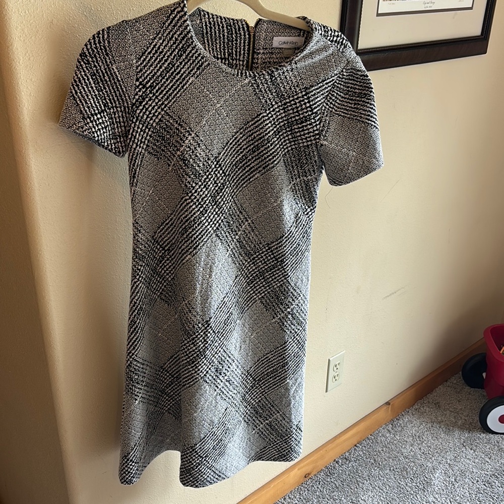 Calvin Klein Black and White Plaid Mini Dress